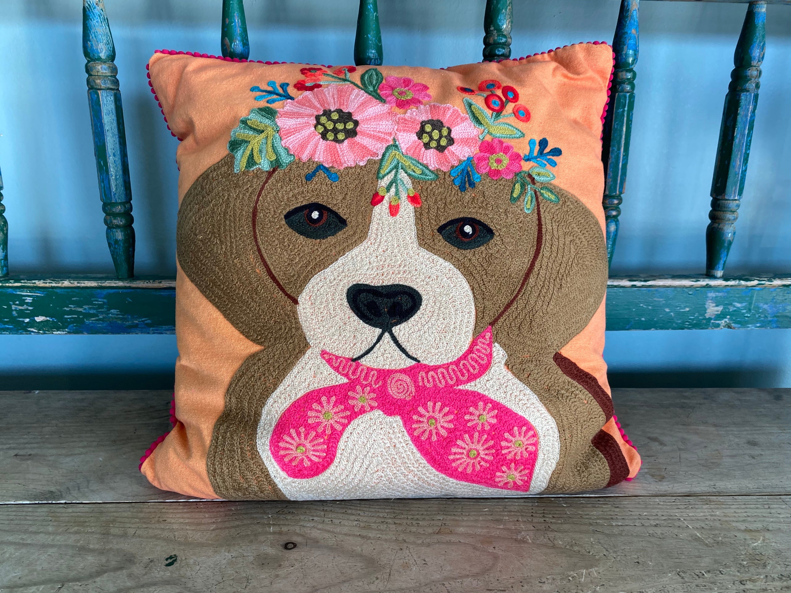 Embroidered best sale dog pillow